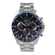 SEIKO精工 藍色三眼錶盤 不銹鋼錶帶 精密計時 防水男士石英腕表SSB345P 1塊