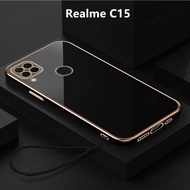 Casing Realme C15 Case Plating Cover Lanyard Soft TPU Phone Case Realme C15