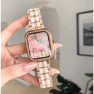 สายนาฬิกาข้อมือ พลาสติก เรซิน โลหะ หรูหรา แบบเปลี่ยน สําหรับ Apple watch Series 8 7 6 5 4 3 2 1 SE SE2 Ultra Strap ขนาด 41 มม. 45 มม. 38 มม. 40 มม. 42 มม. 44 มม. 49 มม. สายแอปเปิ้ลวอช 1.rose gold+green pink 38mm/40mm/41mm