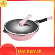 [READY STOK] Korea High Quality 32cm Non Stick Frying Wok Pan With Lid (Ala Didinika) Free Wooden Sp