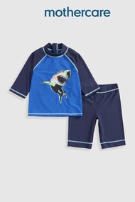 ชุดว่ายน้ำเด็กผู้ชาย Mothercare Shark Sunsafe Rash Vest And Shorts Upf50+ HC432