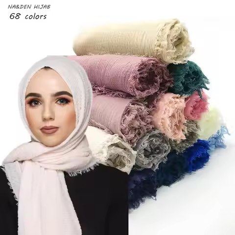 New Style Cotton Crease Hijab Scarf Lady High Quality Solid Wraps Scarves and Shawls Musulman Headba
