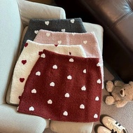 E0114-Skirt Women Imitation Lamb Wool Polka Dot Love Skirt Girl Heart Skirt Winter Warm Outer Wear S