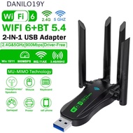 DANILO19Y 900Mbps WiFi Dongle, 4 Antenna AX900 Dual Band WiFi6 USB Adapter, Stable Connection Blueto
