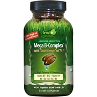 Irwin Naturals Mega B-Complex - 60 Softgel - Vitamin B Complex dengan Vitamin B12, Folat B9, Biotin 