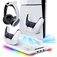 Multifunctional RGB Cooling Stand with Dual Controller Charging for PS5 Slim Disc/Digital Console (NOT for PS5 Console)
