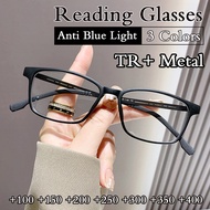 แว่นอ่านหนังสือแฟชั่นแว่นสายตายาวผู้ชายเบามาก TR90แว่นตากรอบแว่นสายตาแว่นสี่เหลี่ยม + 100 + 150 + 200 + 250 + 300 + 350 + 400