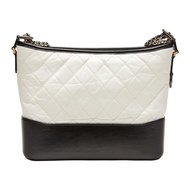 Chanel White and Black Quilted Aged Calfskin Medium Gabrielle Hobo Ruthenium, Gold, and Silver Hardware, 2017-2018