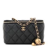 🤝𝐒𝐎𝐋𝐃 Chanel 經典金球黑金小盒子 帶鏡 Pearl Crush Vanity Case 晶片 Microchip Box Bag 調節鏈 長盒子 黑色羊皮 22s 24K 24p 非方胖子