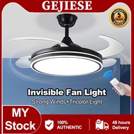 GEJIESE Ceiling Fan With Light 42-inch Invisible Fan Light LED 3-Color Light Strong Winds DC Motor Home Modern Simple Fan Chandelier With Remote Control Kipas Lampu Siling