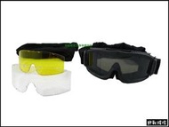 【野戰搖滾-生存遊戲】新款防霧戰鬥風鏡、護目鏡【黑色】附三種顏色鏡片 防彈風鏡防衝擊眼鏡