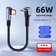 RUN 15 25 50cm Short 66W USB Type C to Type C Cable 90 Degree Elbow USB C To Type C