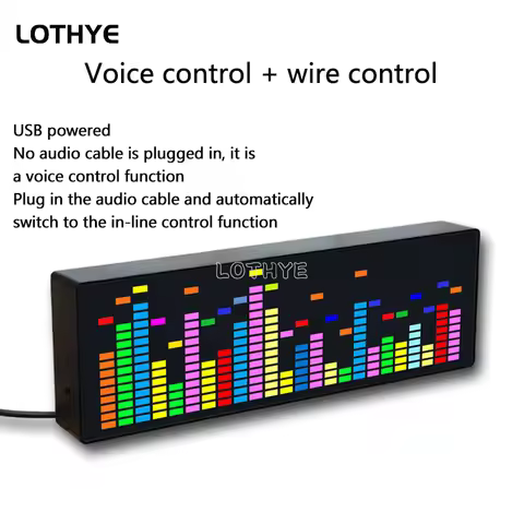 LOTHYE RGB Rhythm LED Stereo Music Spectrum Pickup Electronic Clock Voice Control Level Indicator VU