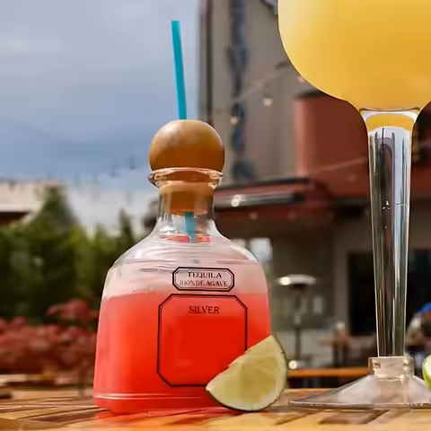375ml Tequila Bottle Reusable Cups with Straw Cork Acrylic Empty Liquor Bottle for Champagne Wine Al