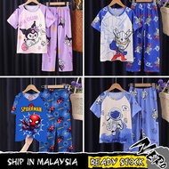 【Local Ready Stock】【NERO】YUZUHA Short Sleeve Long Pants Kids Pyjamas Children Girl Boy Baju Tidur Pe