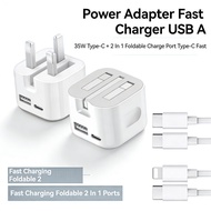 Power Adapter Fast Charger 2 In 1 Charge Port USB A + Type C Tpye-C USB 35W