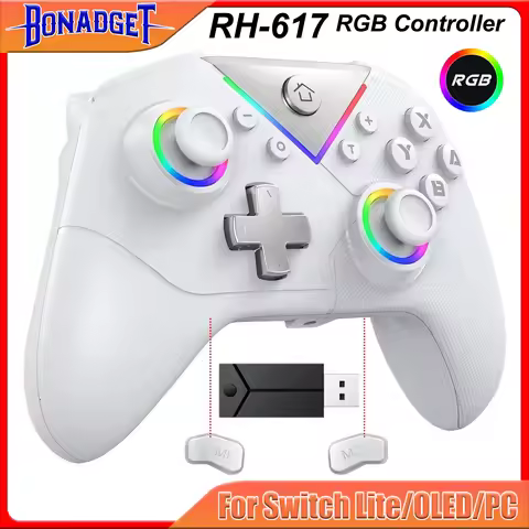 Controller for Switch Lite/OLED/PC Game Joystick Wireless BT Gamepad W/RGB Hall Effect Turbo Macro 6