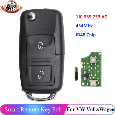 KEYECU 2 Buttons 1J0 959 753 AG 434MHz ID48 Chip Flip Remote For VolksWagen VW Golf 4 5 Passat B5 B6