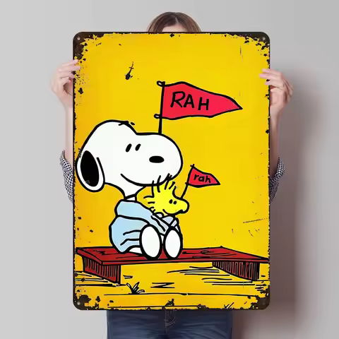 Snoopy and Woodstock 'Rah' Illustration Metal Poster Tin Signs Luxury Home Decor Items Custom Metal 