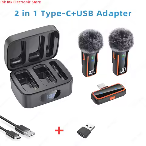2.4G Wireless Lavalier Microphone AI Noise Cancelling Voice Changer Dual LED Display Charging Case D