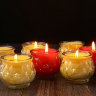 24小时 黄色/红色/白 平口莲花酥油灯杯 24 Hrs Ghee Candle in Lotus Glass.