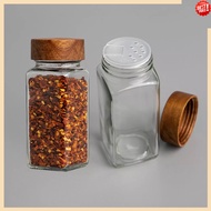 Wooden Lid Seasoning Bottle 120ml Square Glass Seasoning Jar Kitchen Seasoning Jar 4oz BBQ Spice Jar