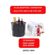 Power Plug Adaptor Converter Euro 2 Pin 16A to UK 3 Pin Tough Built Auto Shut-off CE BS1363/3 250V
