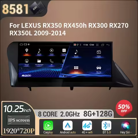 10.25" Android 14 Car Radio Multimedia BT CarPlay Touch Screen For LEXUS RX350 RX450h RX300 RX270 RX
