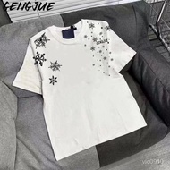 Repurchase Rate 90% American Style Trendy Snowflake Print Summer Loose Half Sleeve T-Shirt Sports St