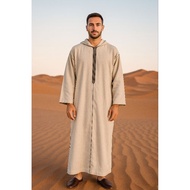 Djellaba.id Umrah Gamis Muslim Clothes Prayer Robe Hoodie Jalabah Kapucong Moroccan Men's Semiwool C