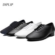 Diplip Men Latin Dance Shoes Modern Tango Salsa Leather Ballroom Shoes Square Heels Children Man Sneaker Jazz Back White Color