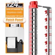 AMPCOM แผงกระจายสายไฟแบบติดตั้งบนแร็ค0.5U 24พอร์ต1U พร้อม CAT6ถอดได้/แจ็คหลัก CAT6A