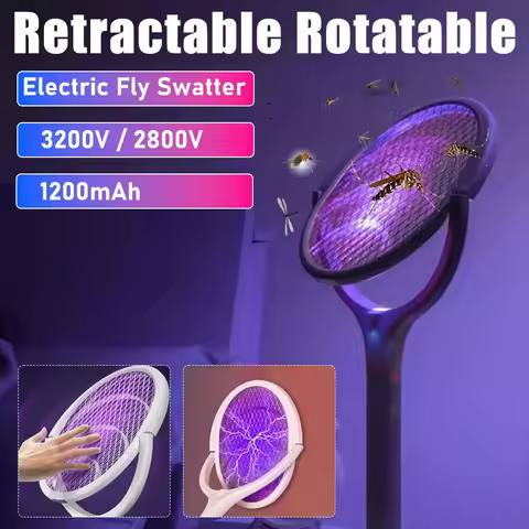 Multi Functional 2-In-1 Mosquito Killer Lamp Angle Retractable Mosquito Swatter USB Rechargeable Mos