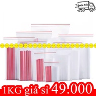 PE Red Thread Zip, 2-sided vertical bottom zip bag, beautiful clear zip bag