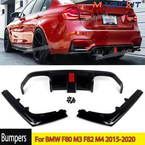 F80 F82 V Style Rear Bumper Diffuser with Led Light for BMW M3 F80 M4 F82 F83 2014-2020 Rear Side Sp