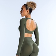 DFYNE Hot-selling Women's Round Neck Short Top Navel Cropped Hollow Back Yoga Long Sleeve Women
