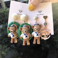 New Goods Children's Dream Cute Duffy Bear Earrings Navy Duffy Bear Boat Spear Asymmetric 925 Cartoo
