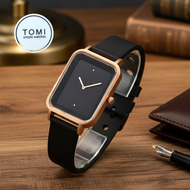 TOMI Elegant Quartz Watch นาฬิกาแฟชั่นสีดำ หน้าปัดกระจกมิเนอรัล ขนาด 35มม. สายนาฬิกาซิลิโคน