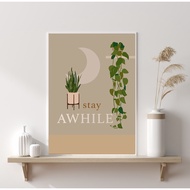 Boho Aesthetic Home Display Wall Decoration Abstract Nordic Stay Awhile Minimalist Size 20x30