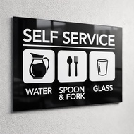 LE Acrylic Sign Self Service Sign Water Spoon Fork Glass A4 8.3 x 11.7 in (3mm) Restaurant Cafe Shop