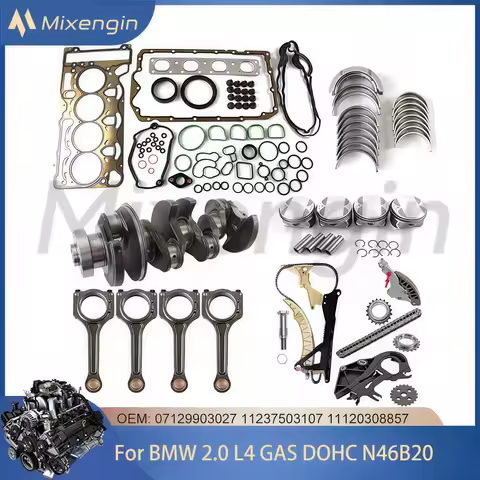 Engine Rebuild Overhaul Crankshaft Gasket Pistons Bearings Timing Chain Kit For BMW N46 N46B20 2.0L