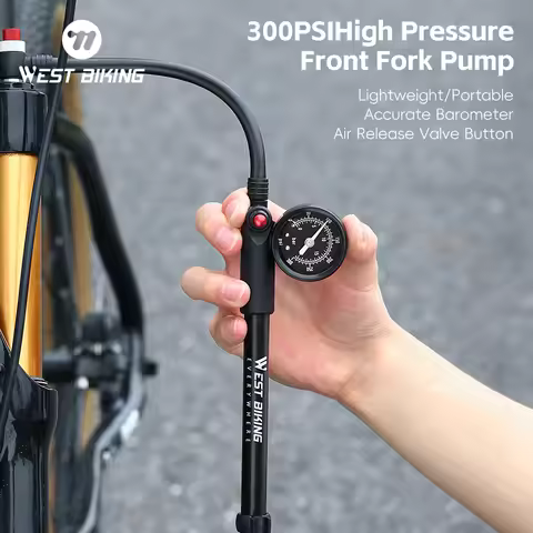 WEST BIKING Bicycle Pump 300PSI/400PSI High Pressure With Gauge Bike Front Fork Pump Schrader Valve 