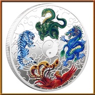 [chasoedivine.sg] 1 Piece Ancient Mythical Creatures Lucky Coin Lottery Ticket Scratcher Tool Silver Metal Lucky Charms Challenge Coin
