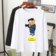  T-shirt viral camera man teddy bear lengan panjang perempuan lelaki grafik long sleeve women men/Muslimah