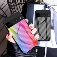 For Google Pixel 7 6 Pro 5 4 XL 3a 4A 5A 5G Casing Fashion Carbon Fiber Stained Tempered Glass Anti-Knock Cover Case