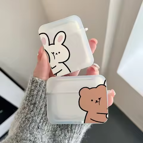 Funny Bunny Bear Paired Couple Case for Airpod Pro 2 3rd 4th Earphone Case for Airpod 2 Soft Clear C
