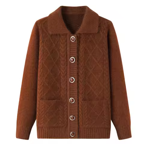 Fdfklak Korean Middle-Aged Elderly Mother Autumn Winter Coats Grandma's Clothes Thicken Knitted Swea