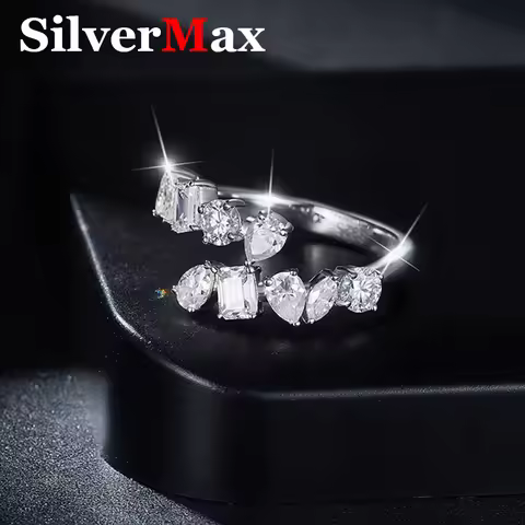 SliverMax 2.6CT Moissanite Diamond Rings For Women 925 Silver Emerald Pear Marquise Lady‘s Jewelry R