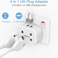 TESSAN TS262 Extension Plug Power Socket Shaver Plug Adapter With 2 USB Port Output 2.4A Fast Charging  Wall Socket Extension Plug 10A UK 3 Pin Plug Extension Power Socket