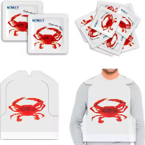 50Pcs Disposable Crab Bibs for Adults, Plastic Crawfish Bibs for Seafood Boil Party Supplies